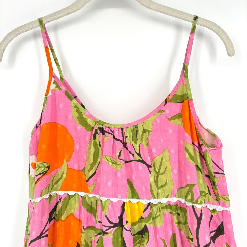 Olivia James The Label Pink Citrus Fruit Print Tiered Maxi Dress Ric Rac Trim XS - Picture 6 of 10